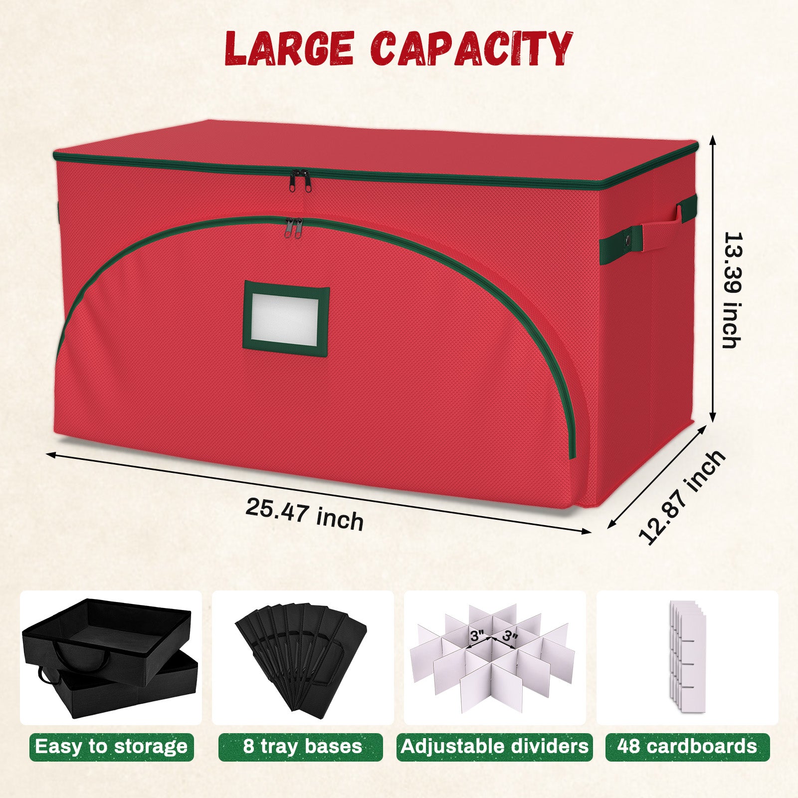 Christmas Ornament Storage Box(Red + Black)