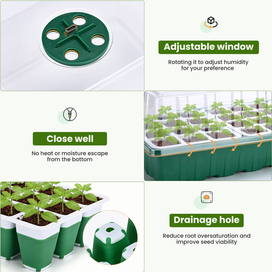 2 Packs Seed Starter Tray with Grow Lights