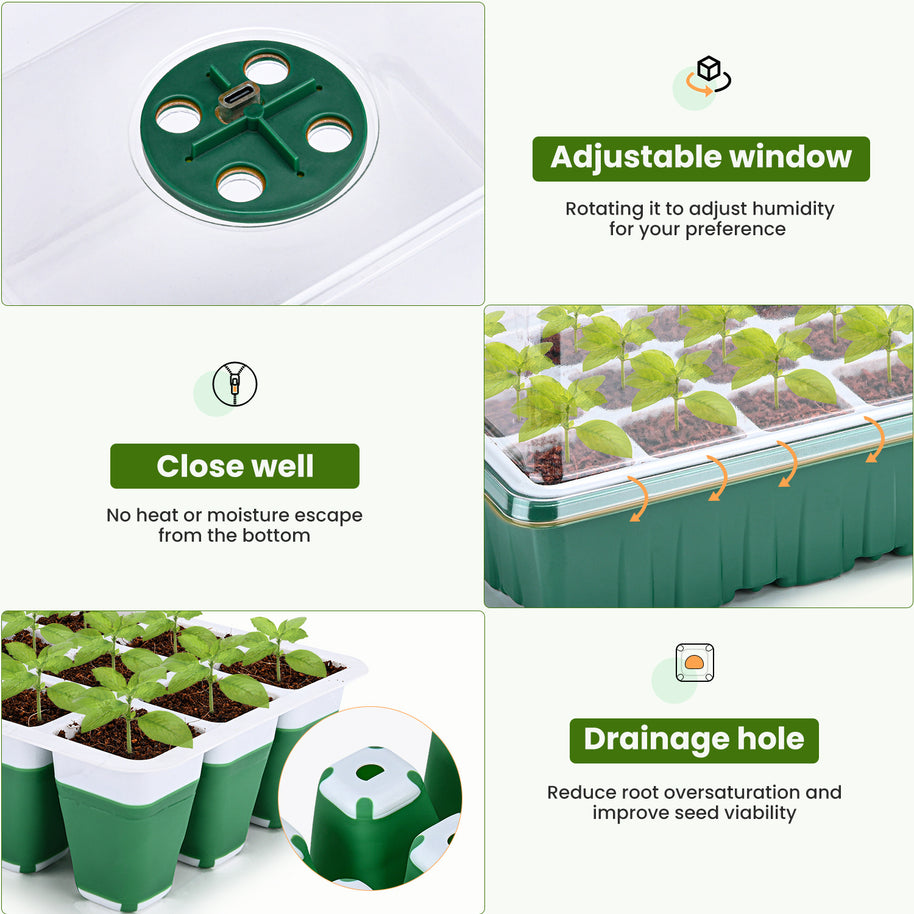 6 Packs Seed Starter Tray with Grow Lights