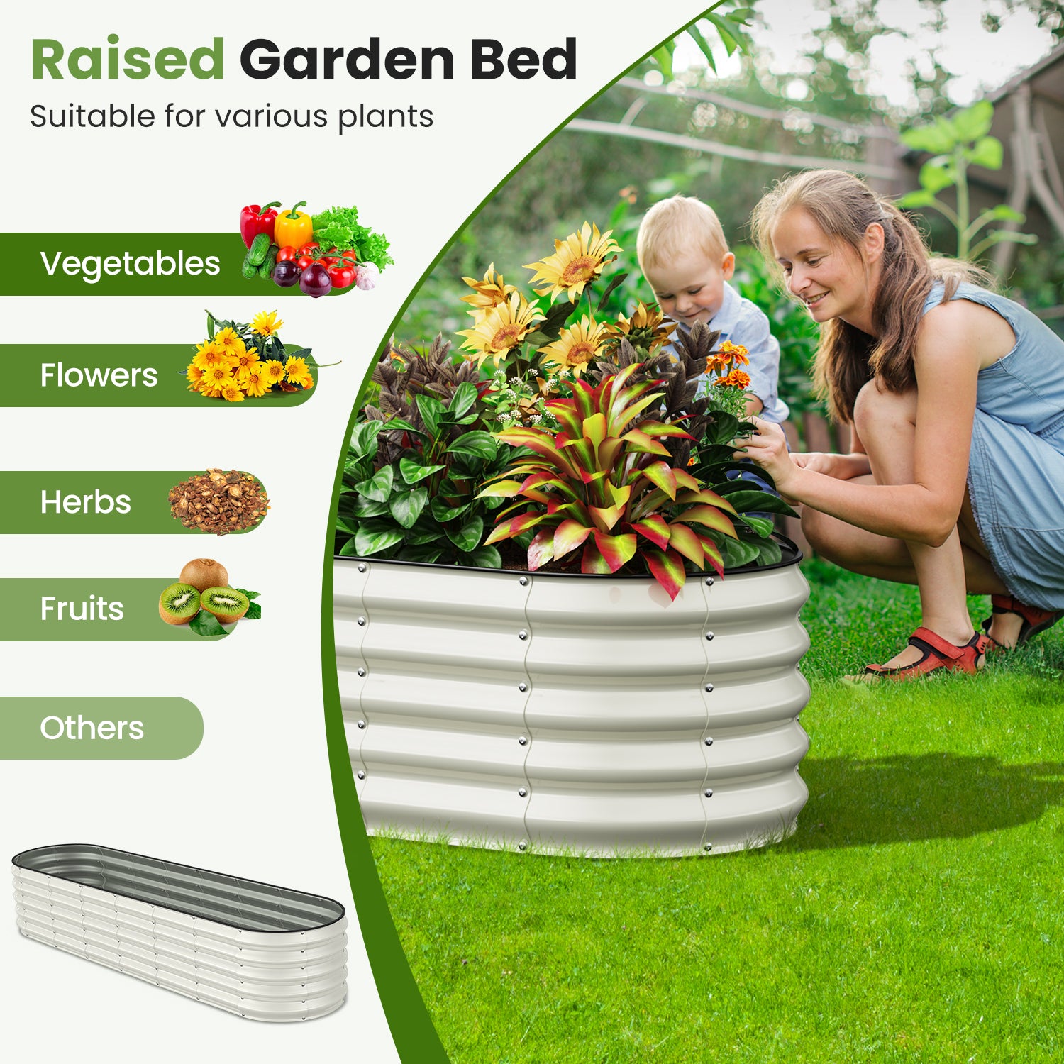 Galvanized Raised Garden Bed 8x2x1.5 FT