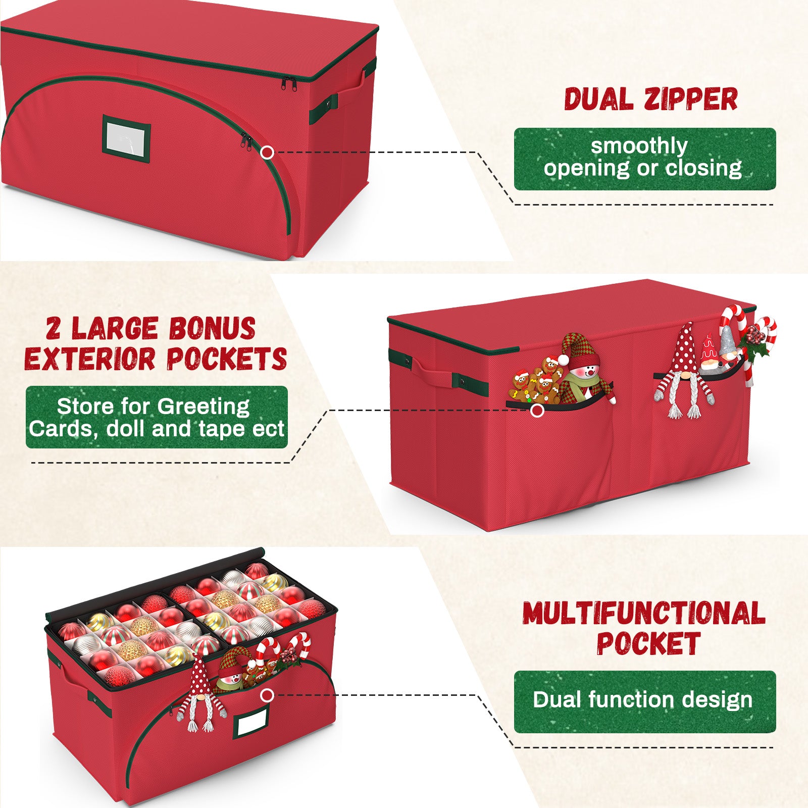 Christmas Ornament Storage Box(Red + Black)