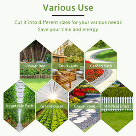 Hexagonal tiles showcasing various gardening uses with text on a white background