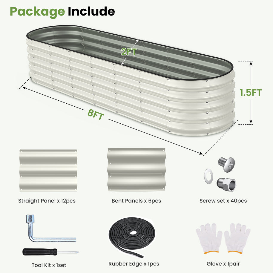 Galvanized Raised Garden Bed 8x2x1.5 FT