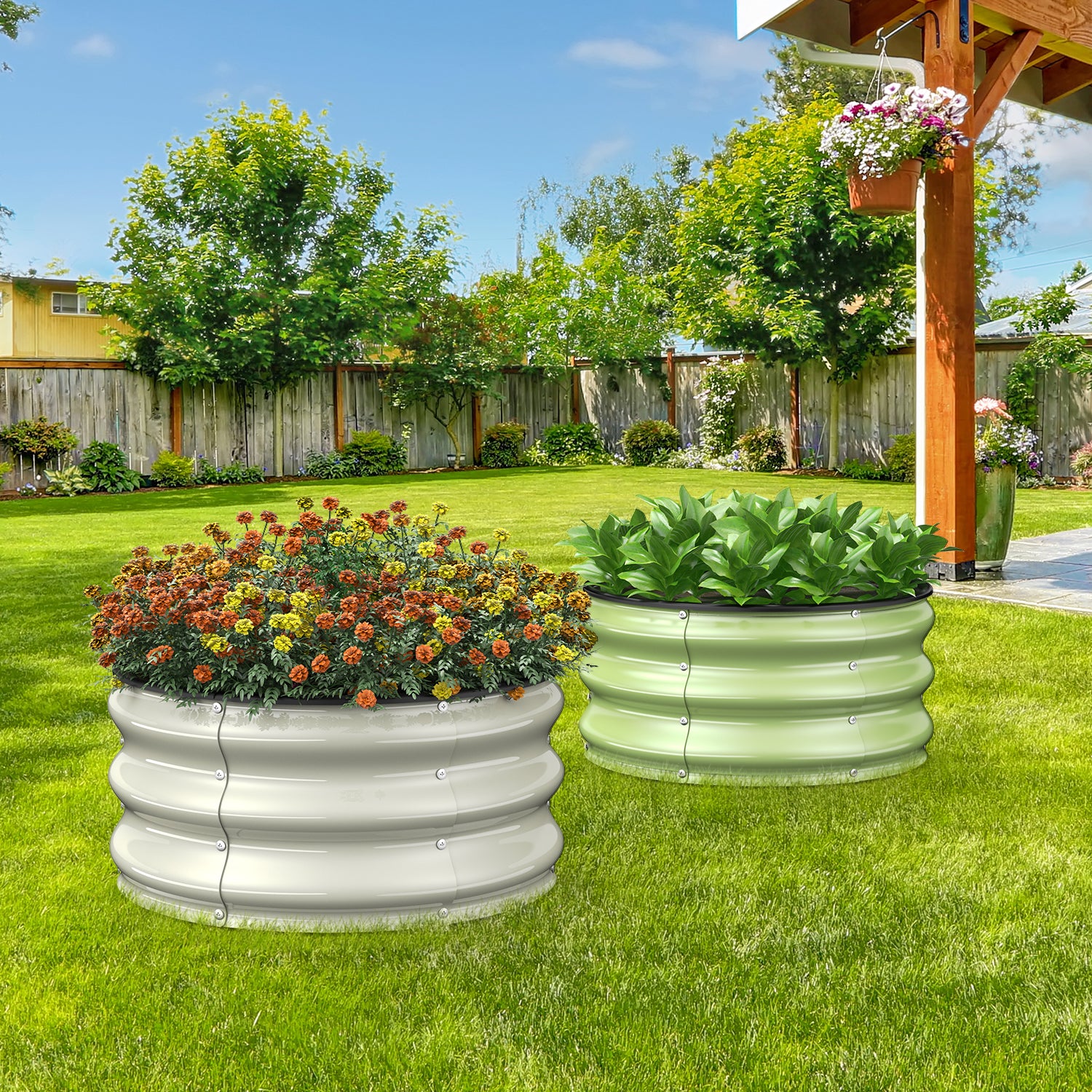 Galvanized Raised Garden Bed, 2pcs 2x2x1 FT (Pearl White & Sage Green)