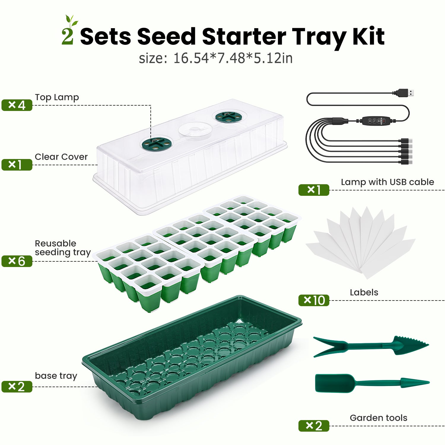 2 Packs Seed Starter Tray with Grow Lights