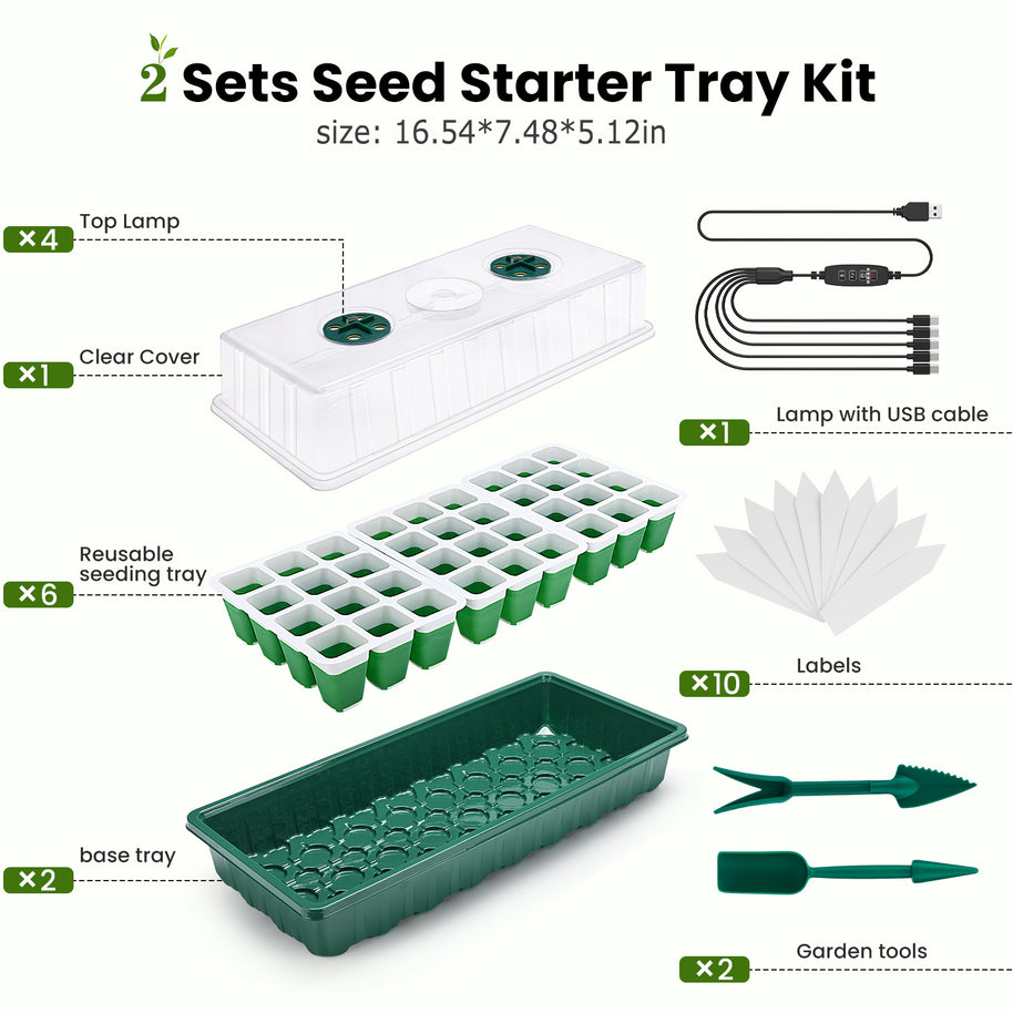 2 Packs Seed Starter Tray with Grow Lights