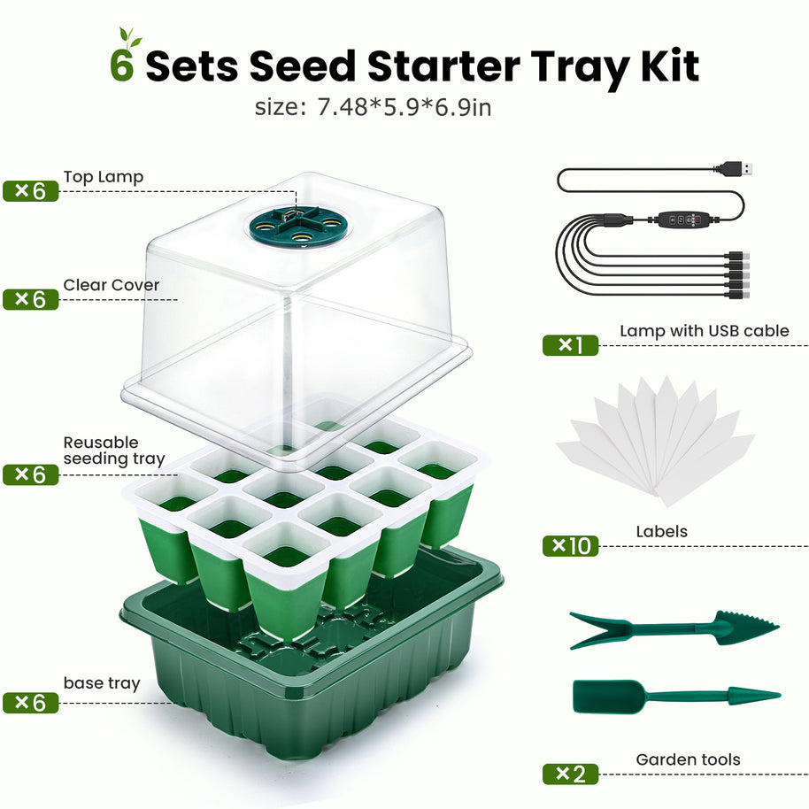 6 Packs Seed Starter Tray with Grow Lights